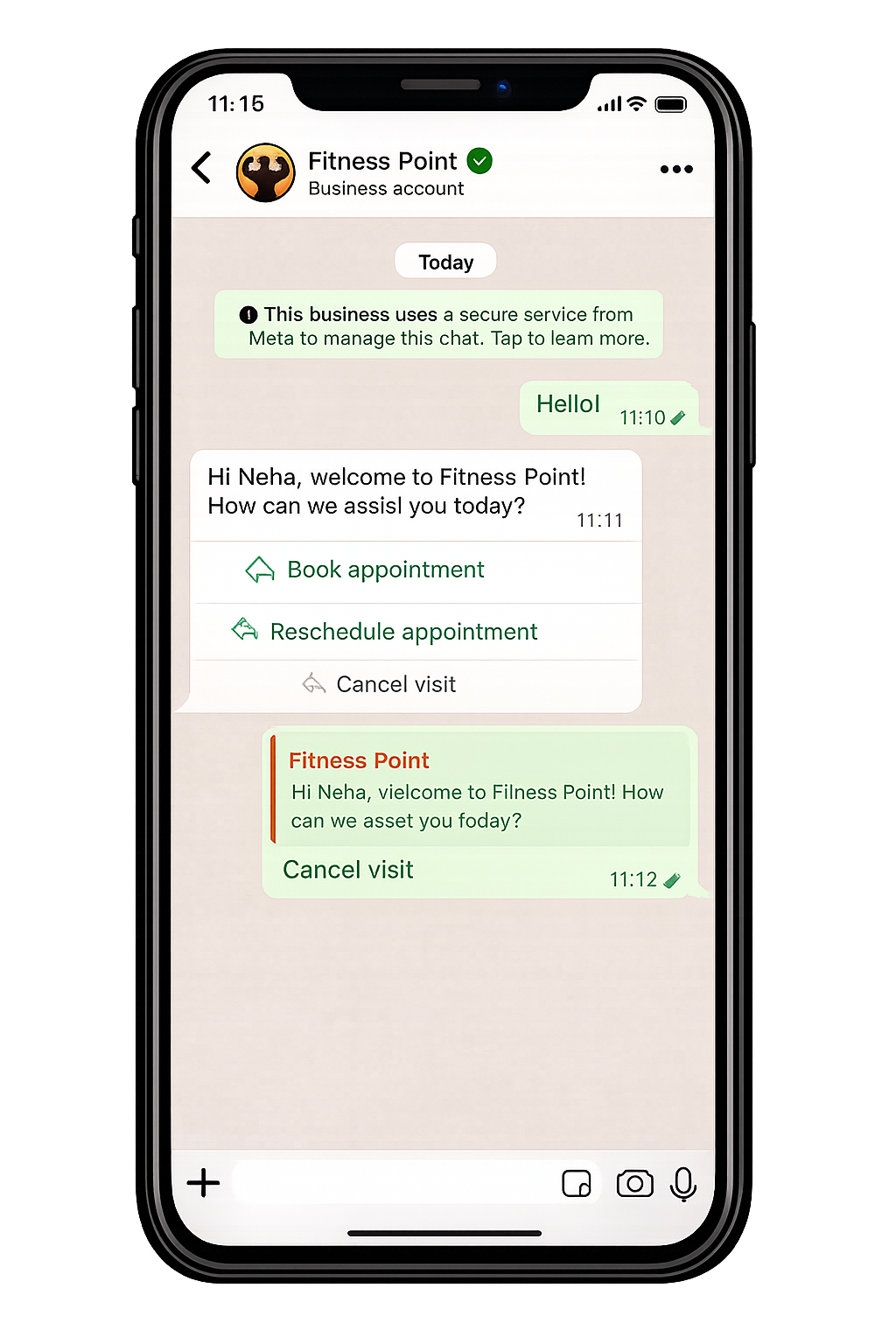 WhatsApp Business automated conversation example